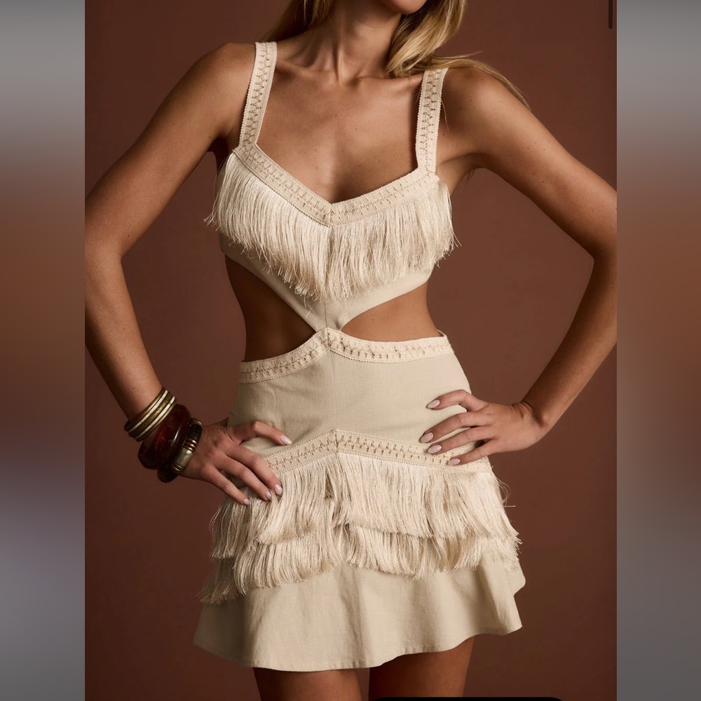 Ivory Fringe Cutout Dress